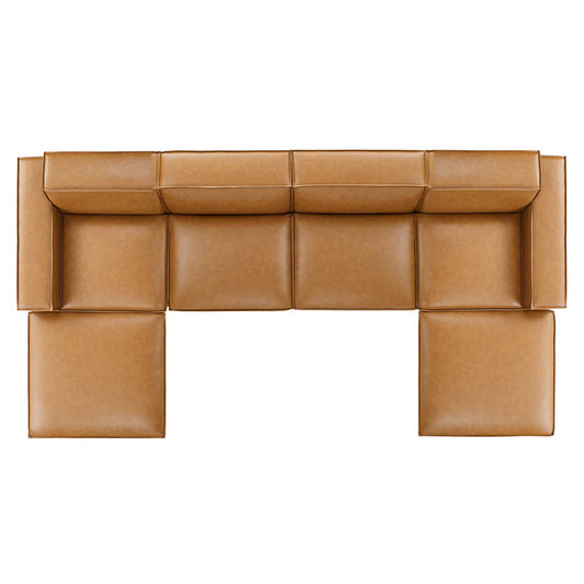 Restore 6 Pieces Vegan Leather Sectional Sofa in Tan by Modway