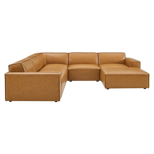 Restore 6 Pieces Vegan Leather Sectional Sofa in Tan in Orange by Modway