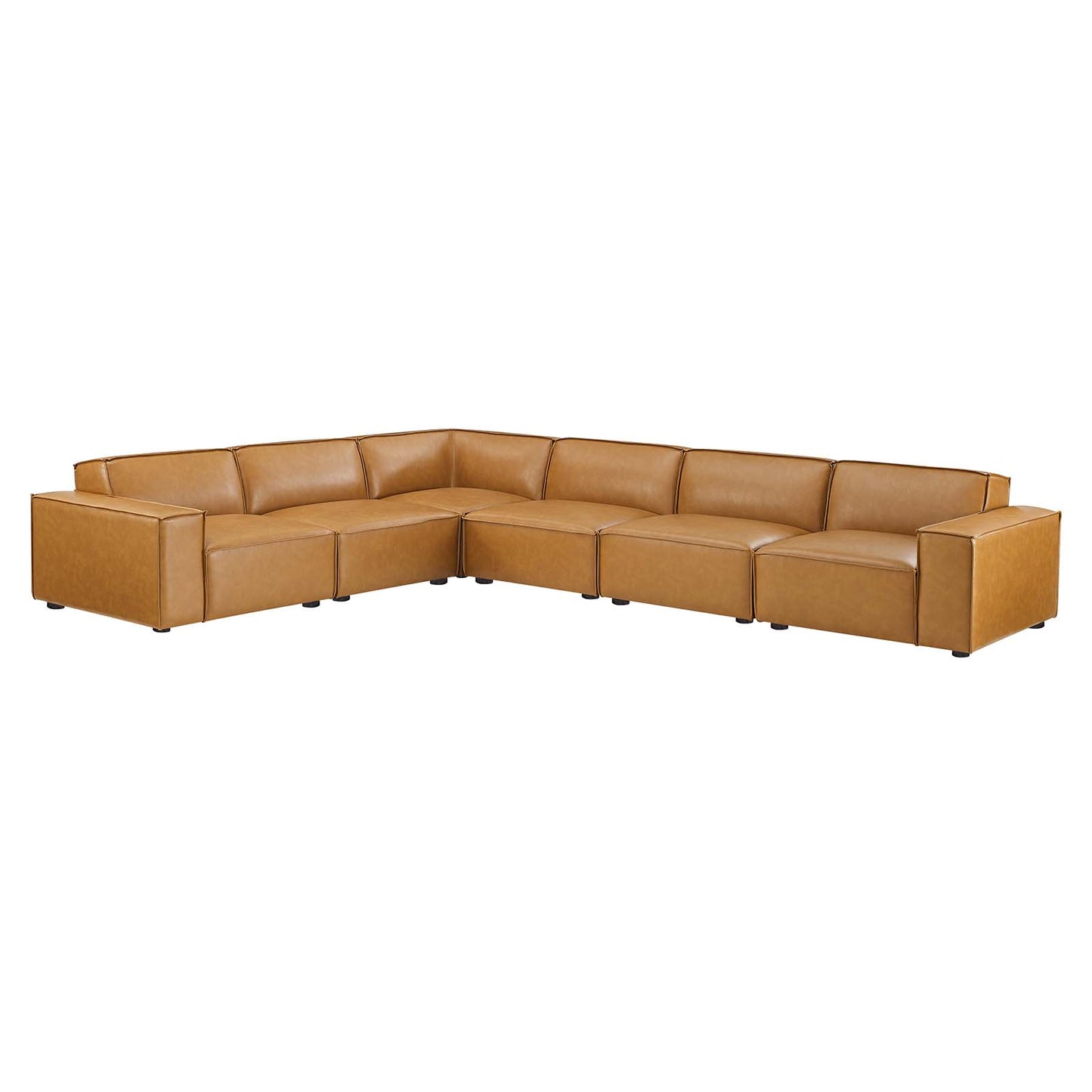 Restore 6 Pieces Vegan Leather Sectional Sofa in Tan by Modway