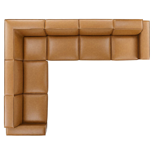 Restore 6 Pieces Vegan Leather Sectional Sofa in Tan by Modway