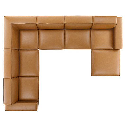 Restore 7 Pieces Vegan Leather Sectional Sofa in Tan by Modway