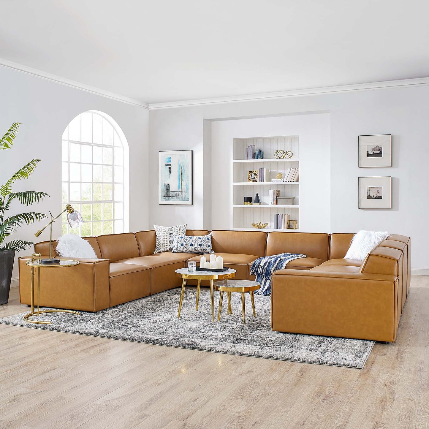 Restore 8 Pieces Vegan Leather Sectional Sofa in Tan by Modway