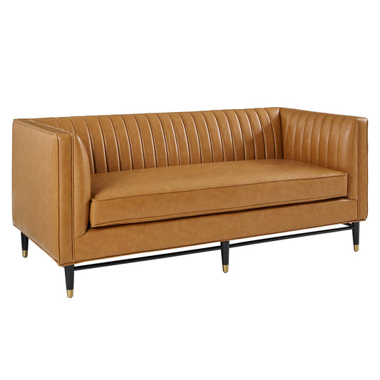 Devote Channel Tufted Vegan Leather Loveseat Tan by Modway