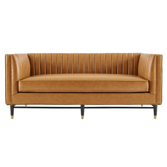 Devote Channel Tufted Vegan Leather Loveseat Tan by Modway