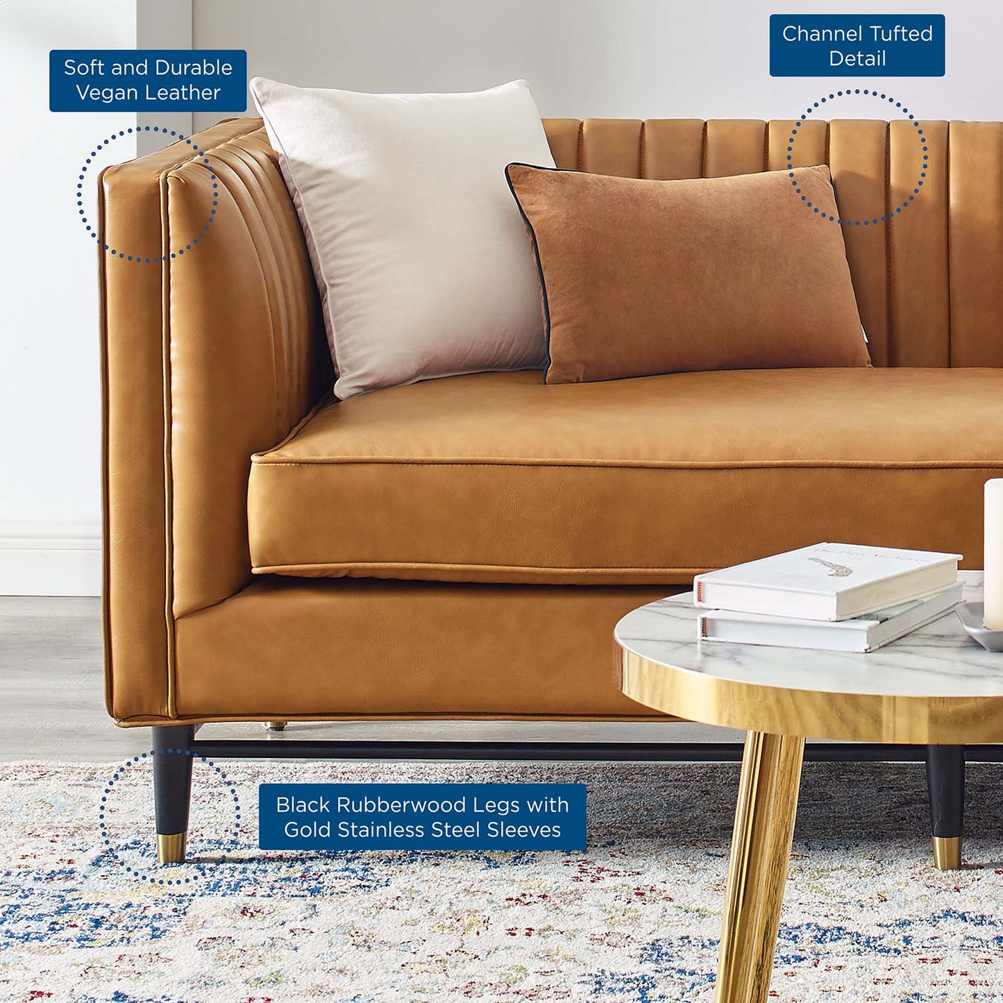 Devote Channel Tufted Vegan Leather Loveseat Tan by Modway