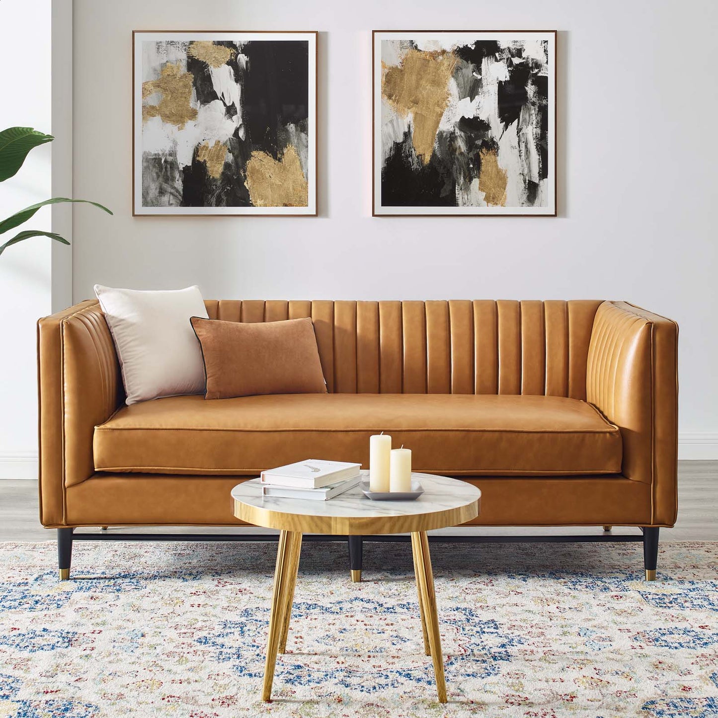Devote Channel Tufted Vegan Leather Loveseat Tan by Modway