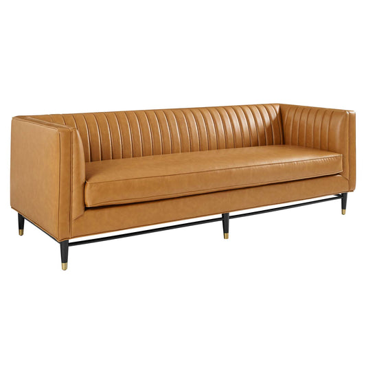 Devote Channel Tufted Vegan Leather Sofa Tan by Modway