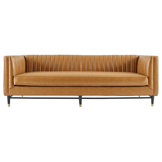 Devote Channel Tufted Vegan Leather Sofa Tan by Modway