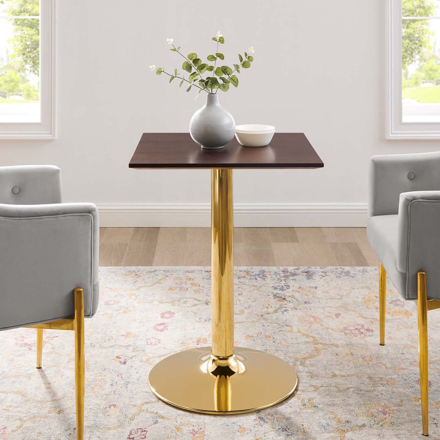 Verne 24" Square Dining Table in Gold by Modway