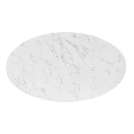 Verne 48" Oval Artificial Marble Dining Table in Gold White by Modway