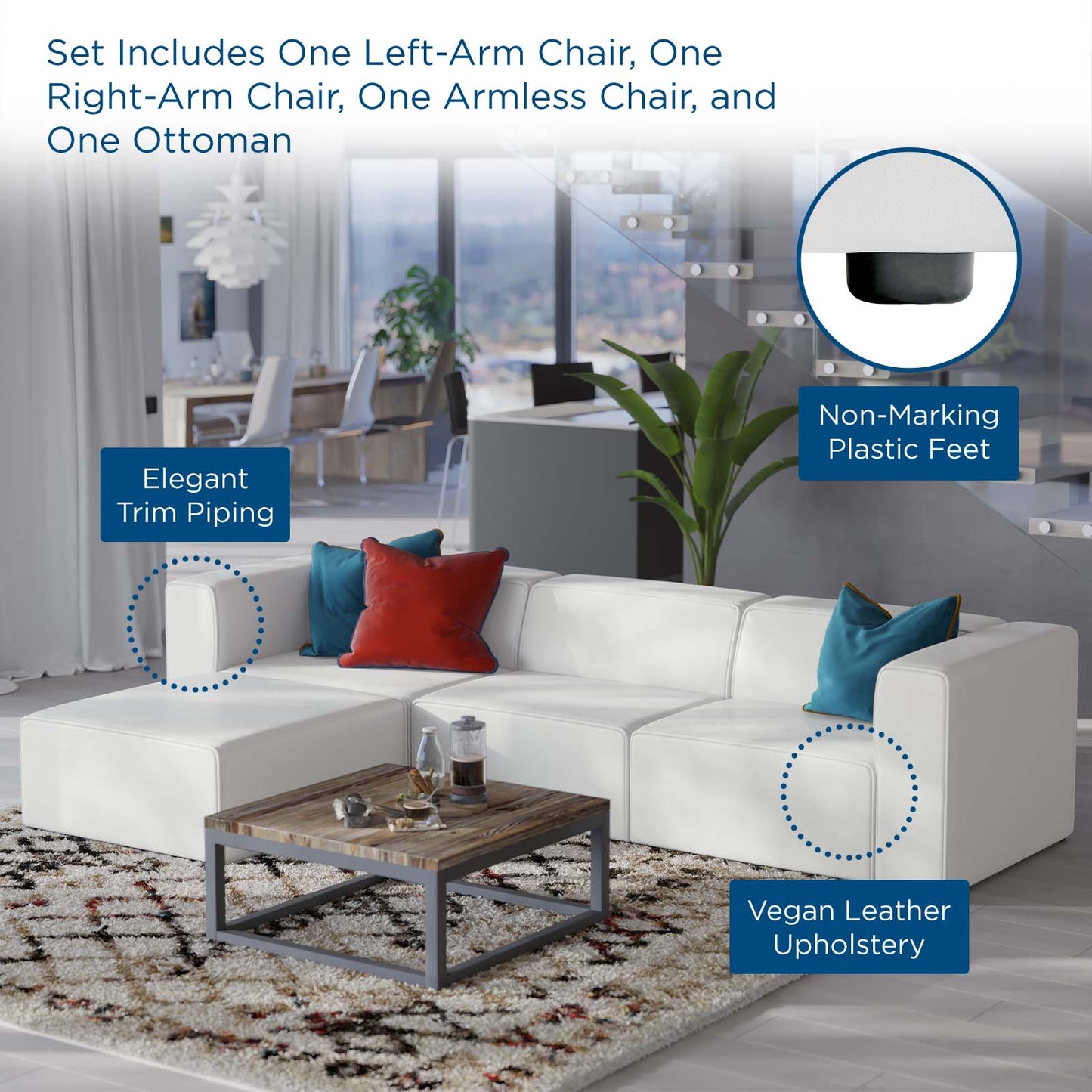 Mingle Vegan Leather Sofa and Ottoman Set Gray by Modway