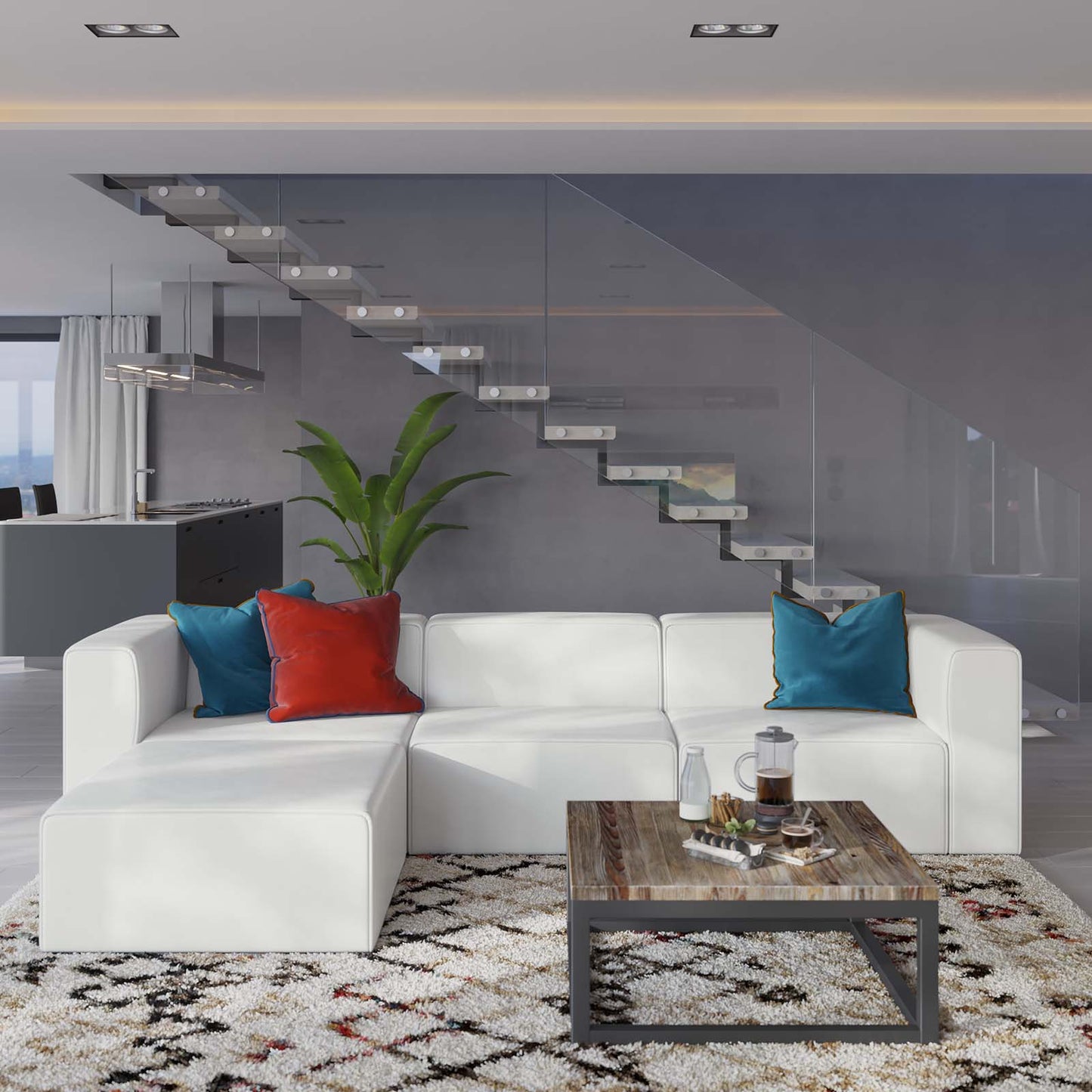 Mingle Vegan Leather Sofa and Ottoman Set Gray by Modway