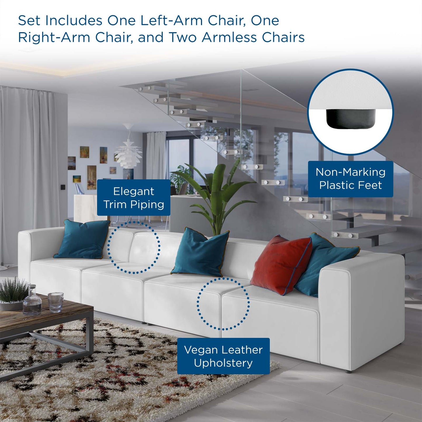 Mingle Vegan Leather 4-Piece Sectional Sofa by Modway