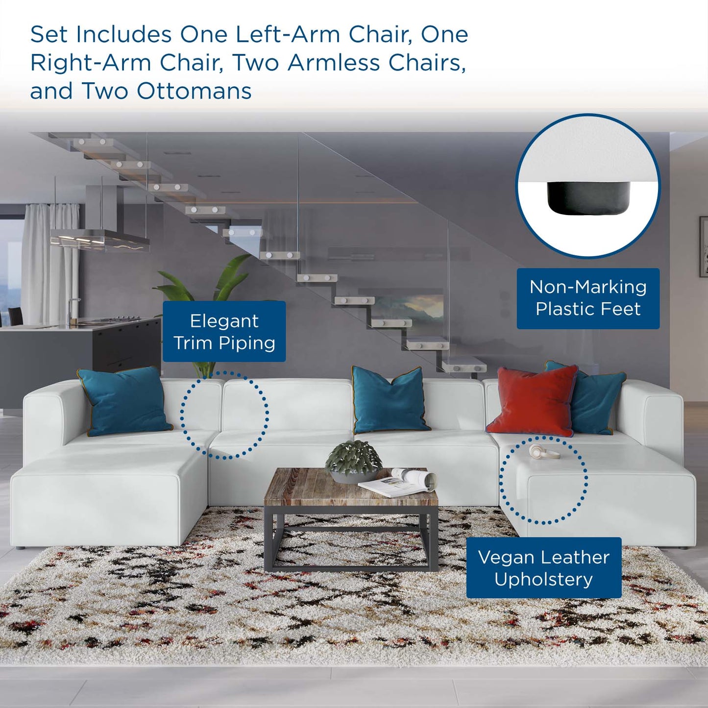 Mingle Vegan Leather 4-Piece Sofa and 2 Ottomans Set by Modway