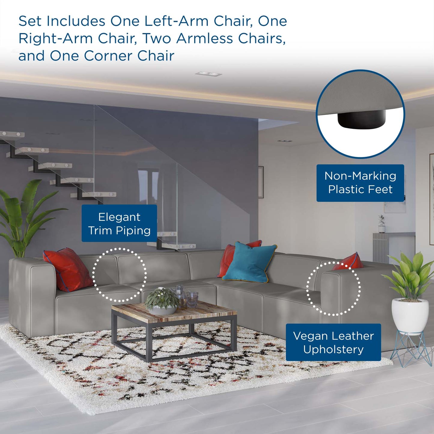 Mingle Vegan Leather 5-Piece Sectional Sofa by Modway