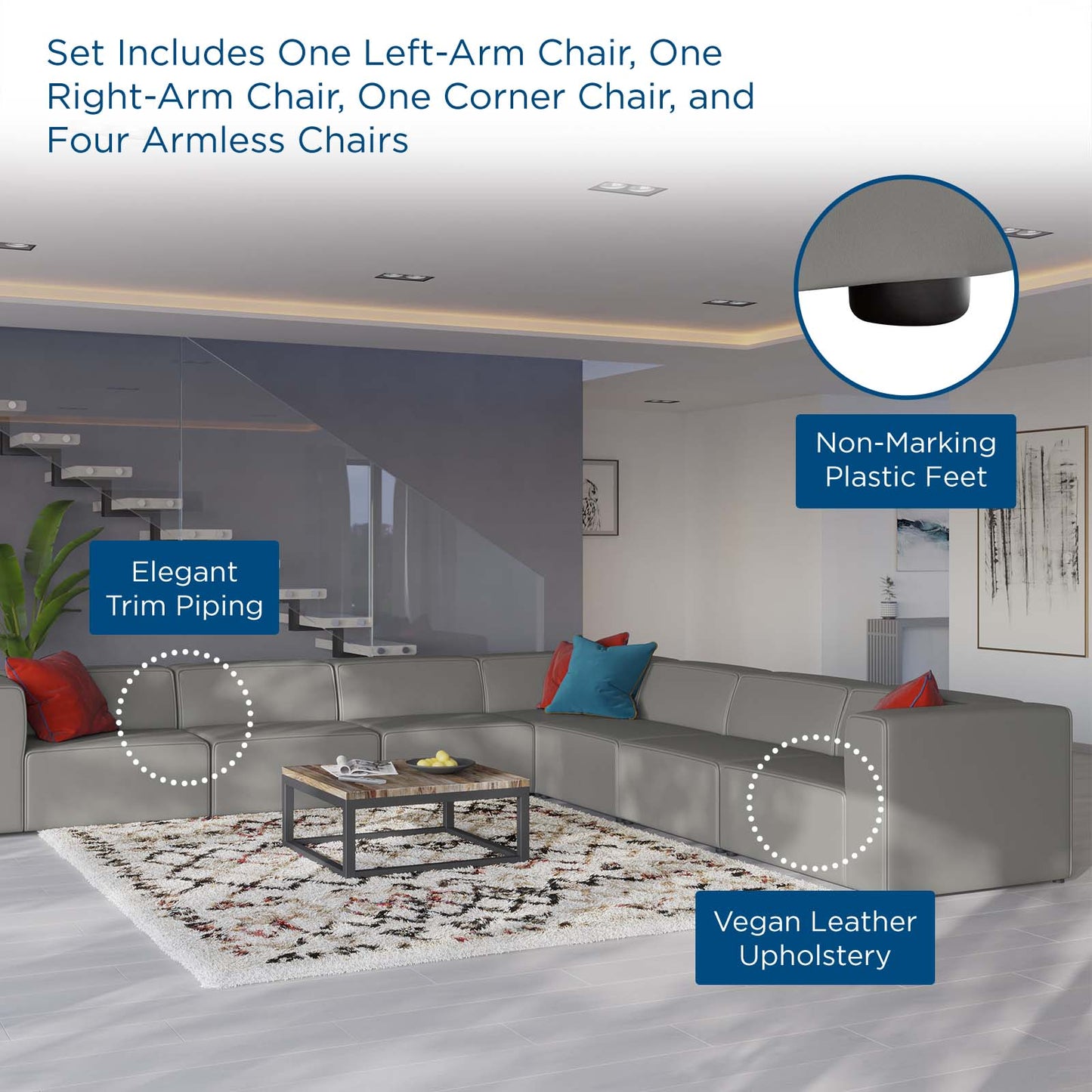 Mingle Vegan Leather 7-Piece Sectional Sofa by Modway