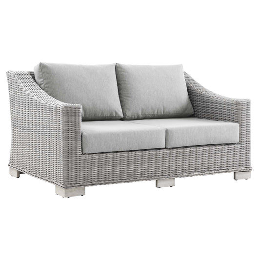 Conway Outdoor Patio Wicker Rattan Loveseat | Polyester by Modway