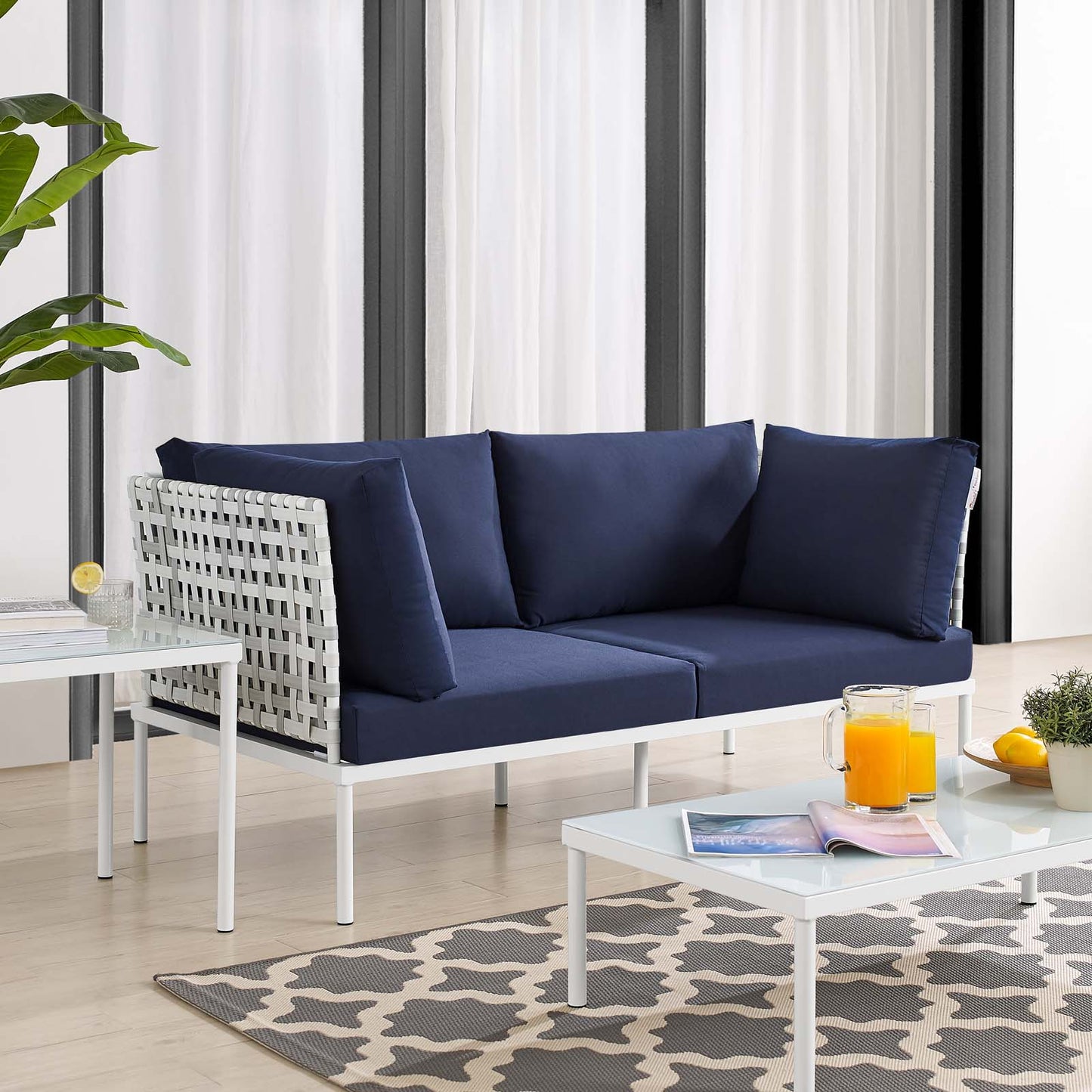 Harmony Sunbrella Basket Weave Outdoor Patio Aluminum Loveseat by Modway