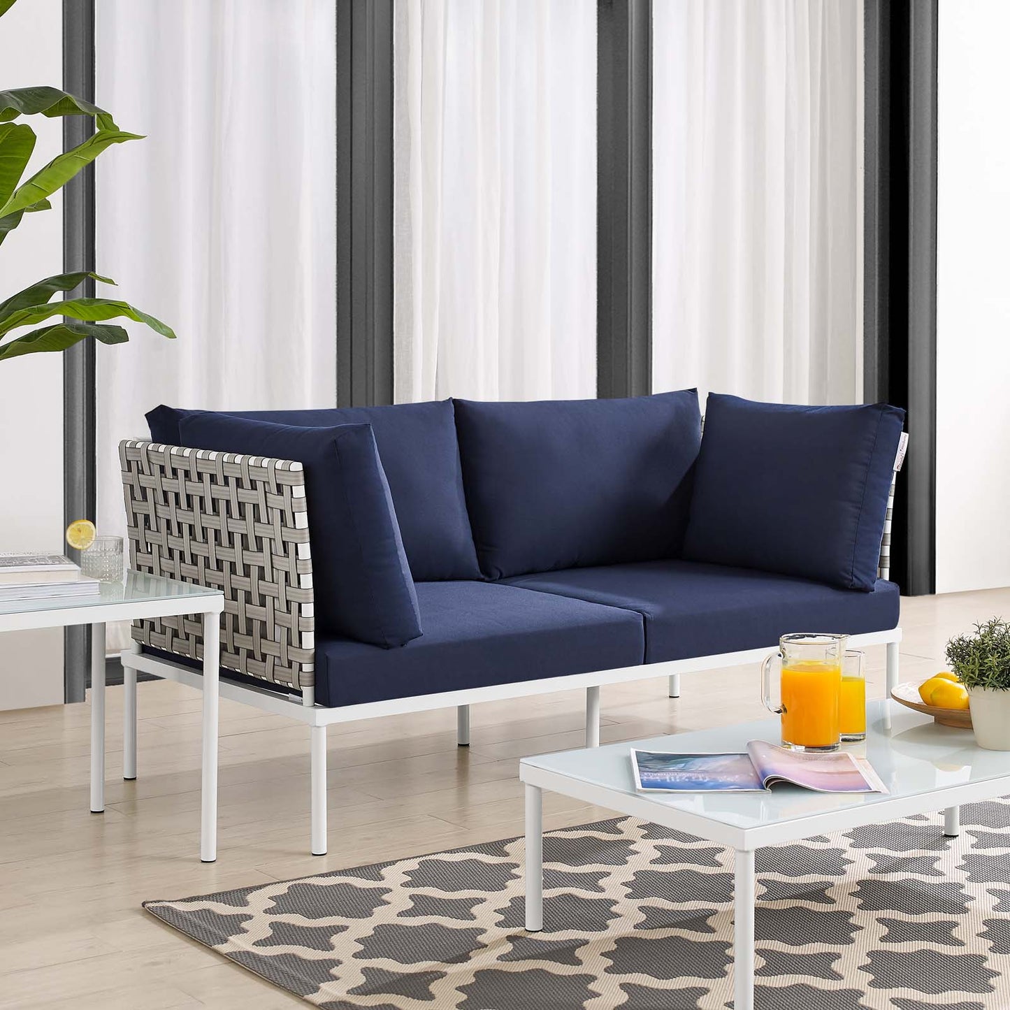 Harmony Sunbrella Basket Weave Outdoor Patio Aluminum Loveseat by Modway