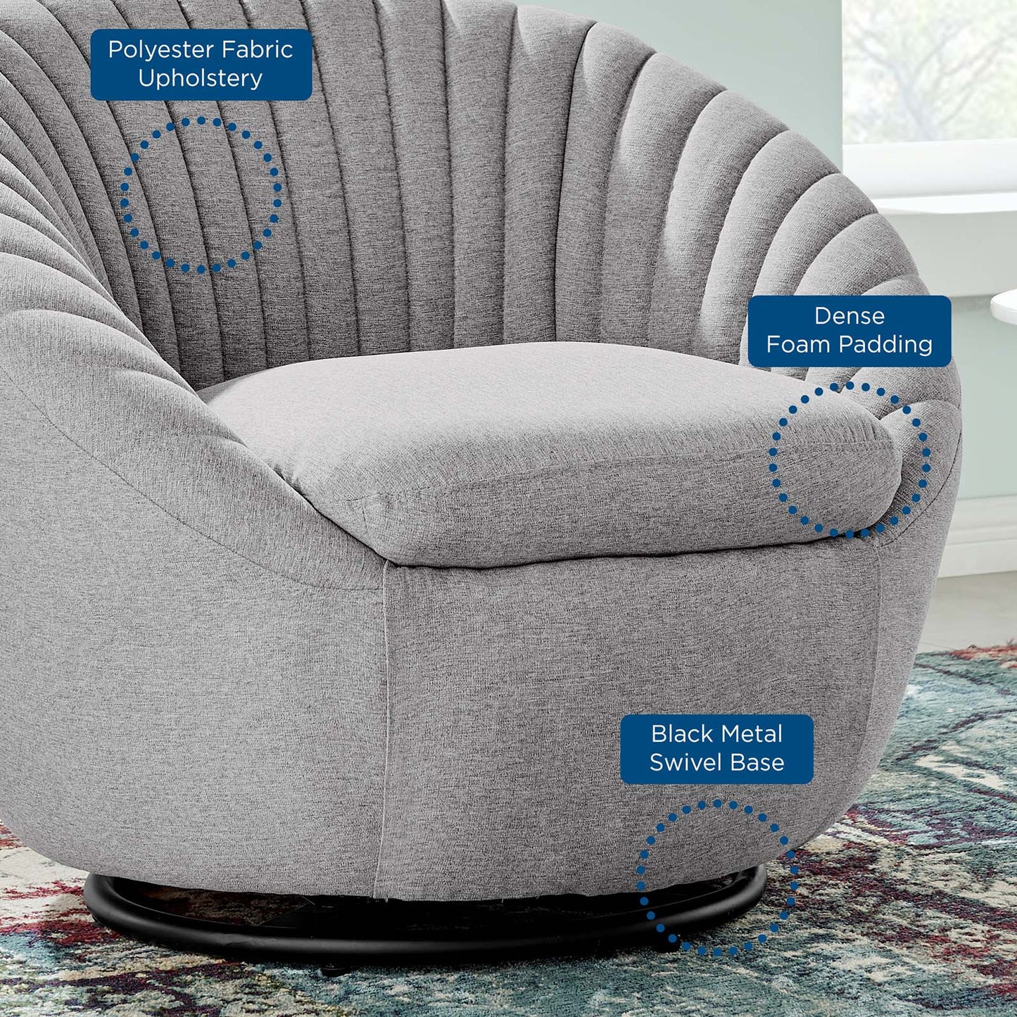 Whirr Tufted Fabric Fabric Swivel Chair | Polyester by Modway
