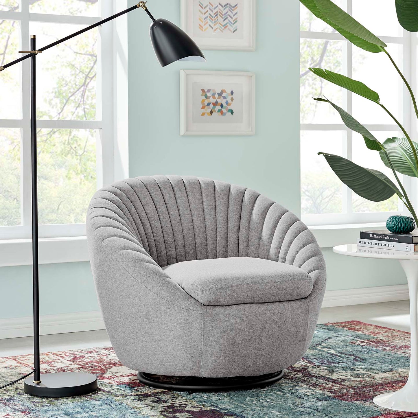 Whirr Tufted Fabric Fabric Swivel Chair | Polyester by Modway