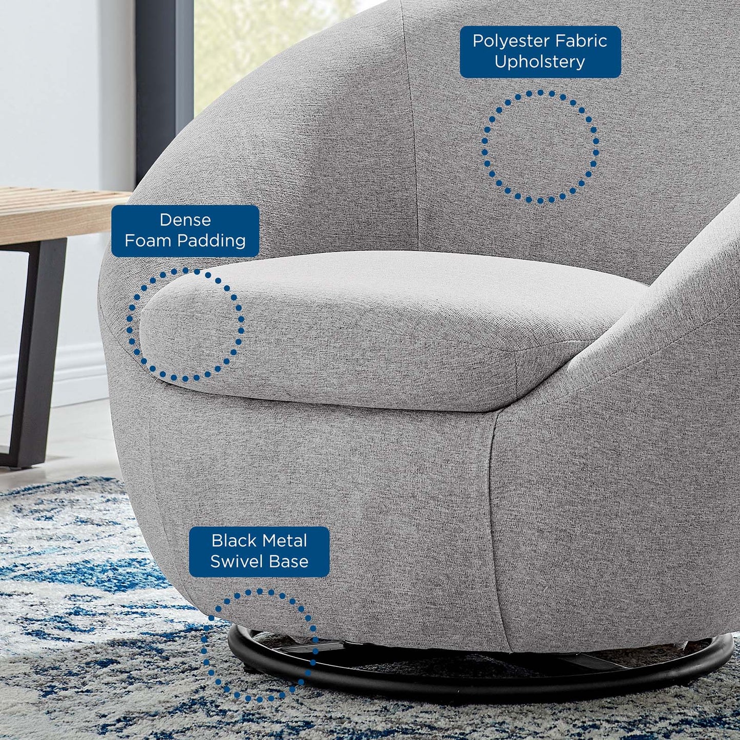 Buttercup Fabric Upholstered Upholstered Fabric Swivel Chair | Polyester by Modway