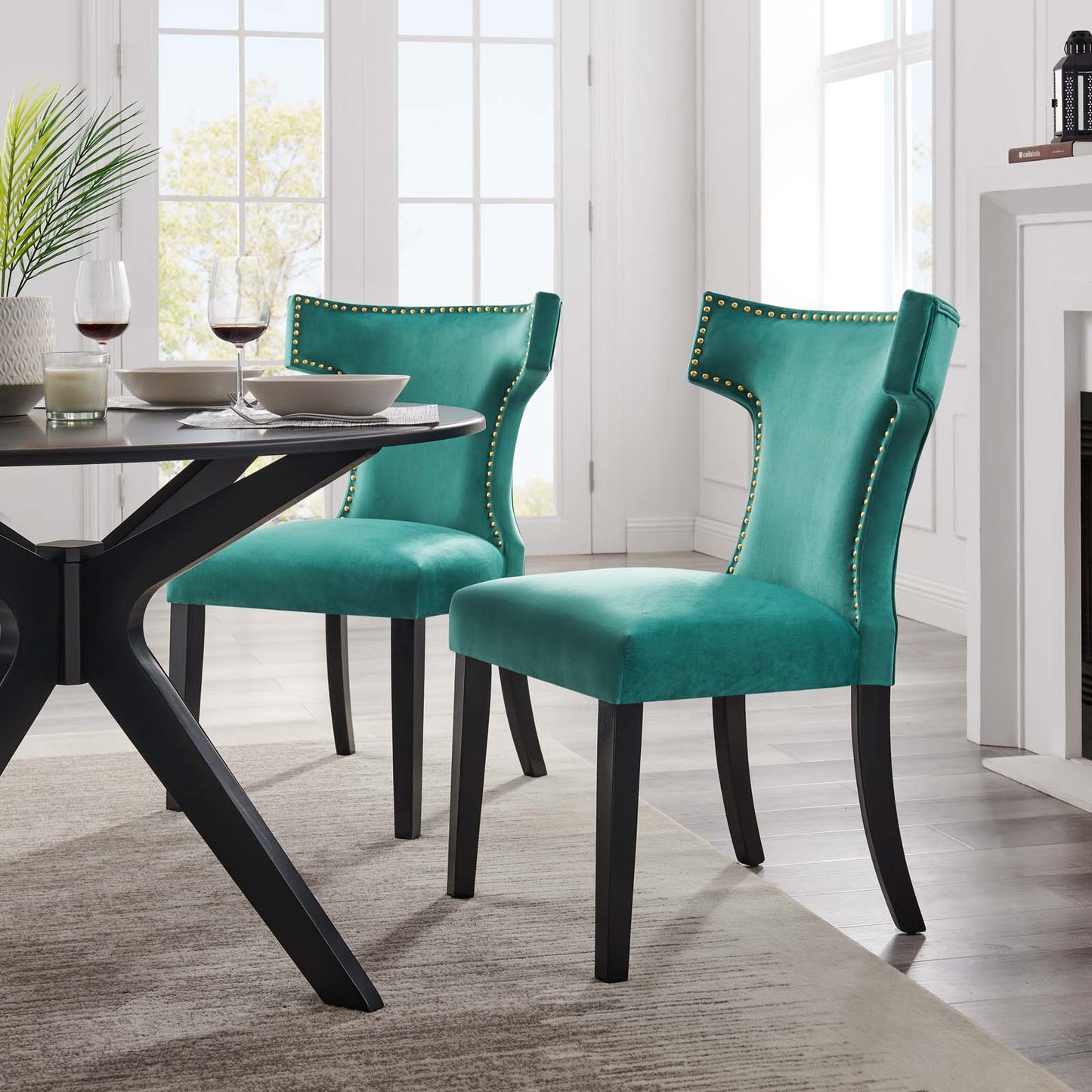 Curve Performance Velvet Dining Chairs (Set of 2) by Modway