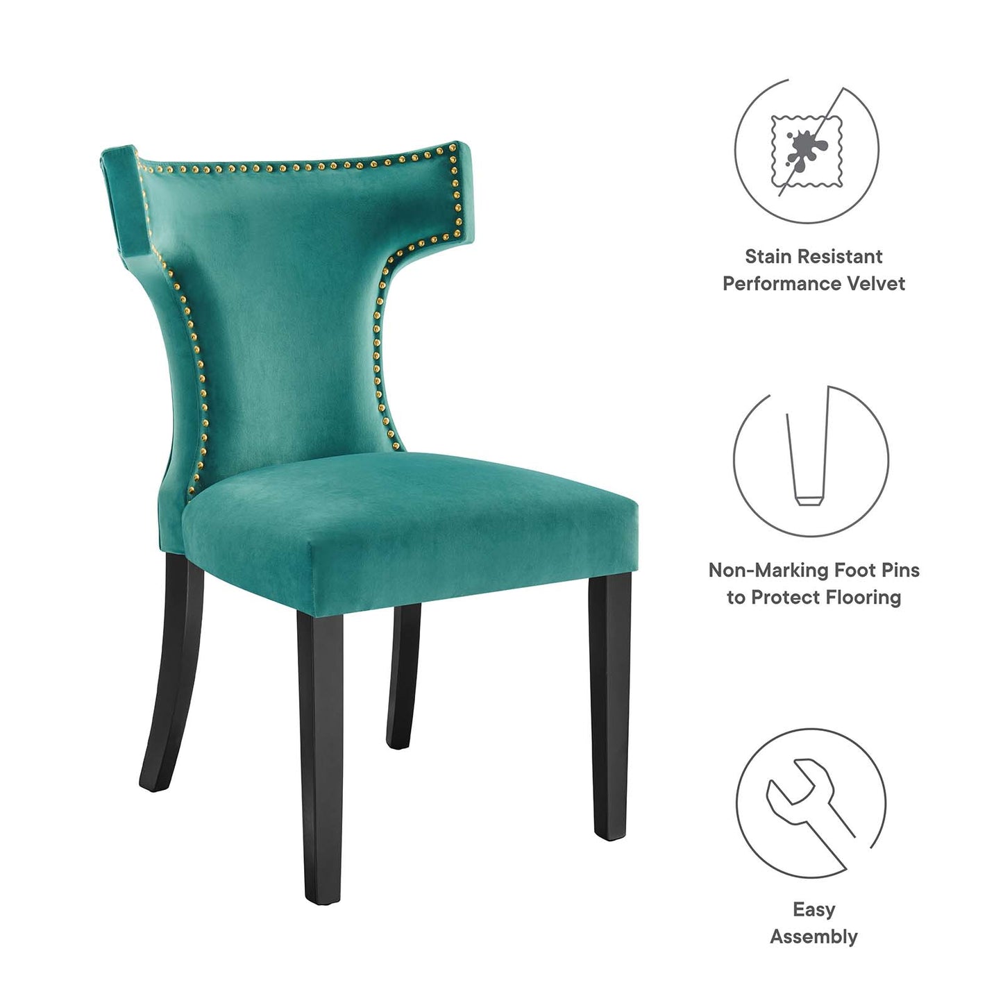 Curve Performance Velvet Dining Chairs (Set of 2) by Modway