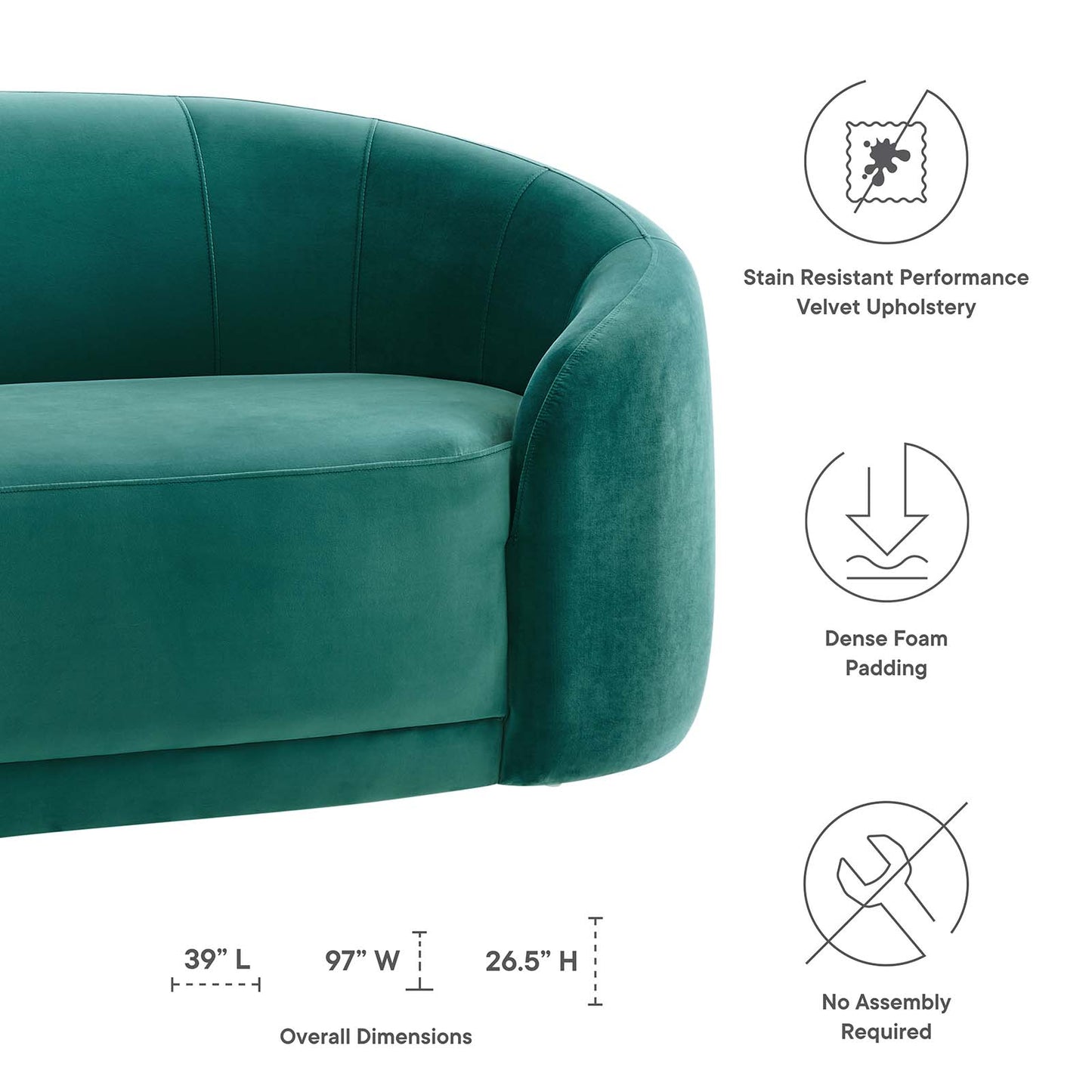 Contessa Performance Velvet Sofa in Teal by Modway