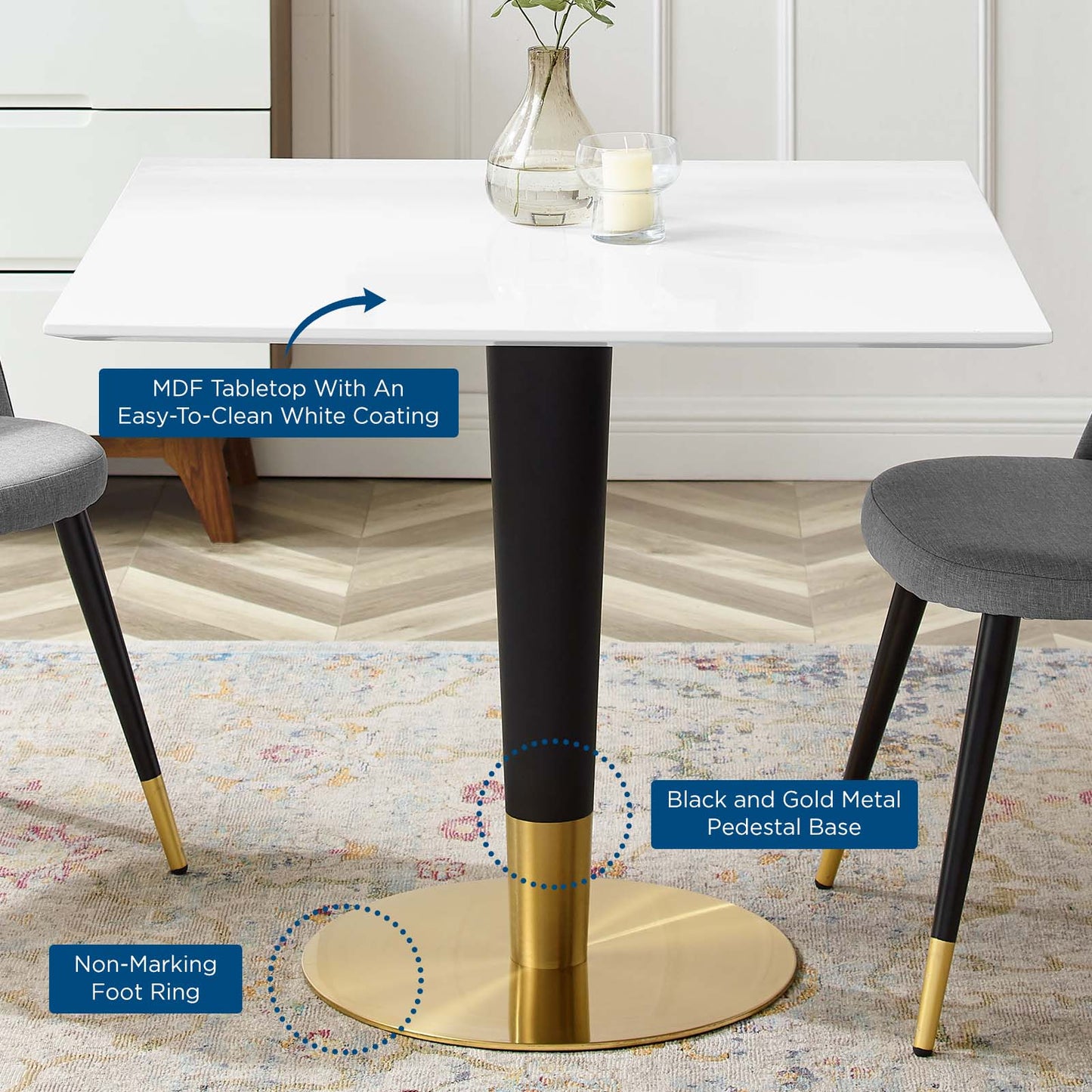 Zinque 36" Square Dining Table Gold White by Modway