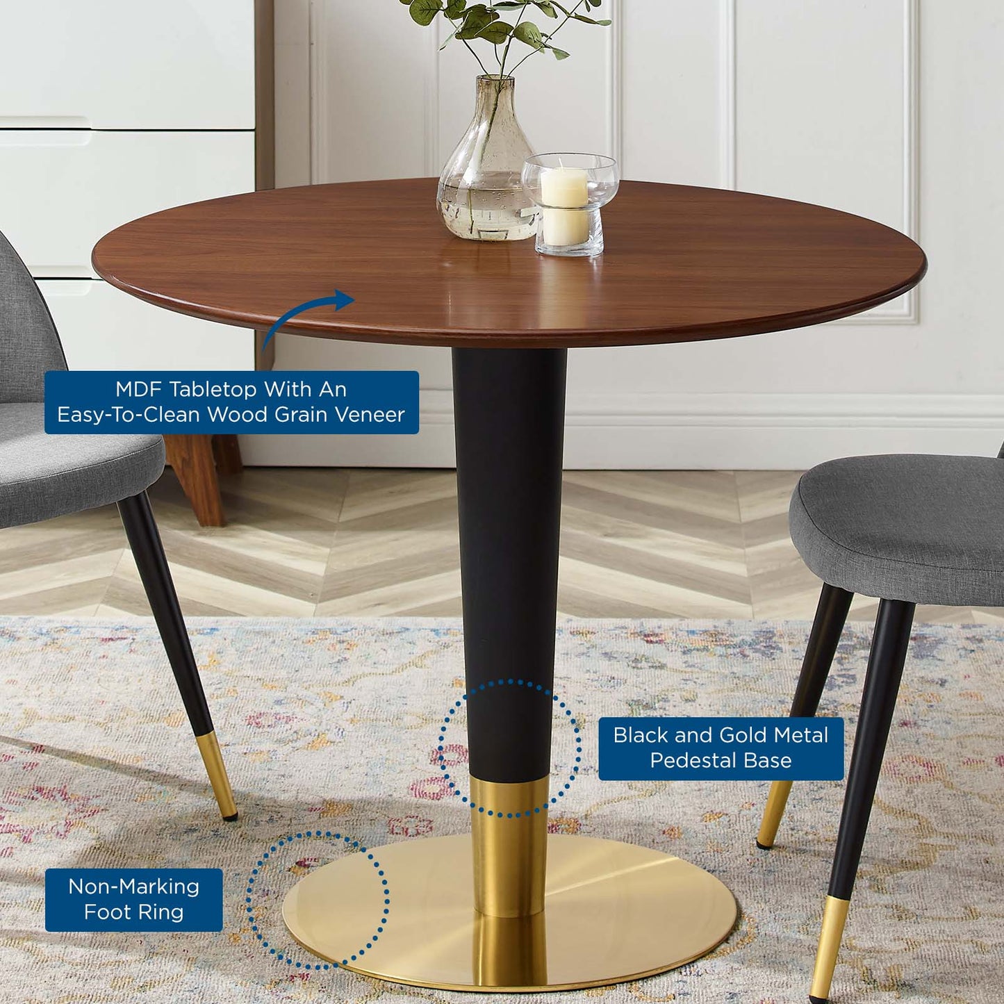 Zinque 36" Dining Table Gold White by Modway