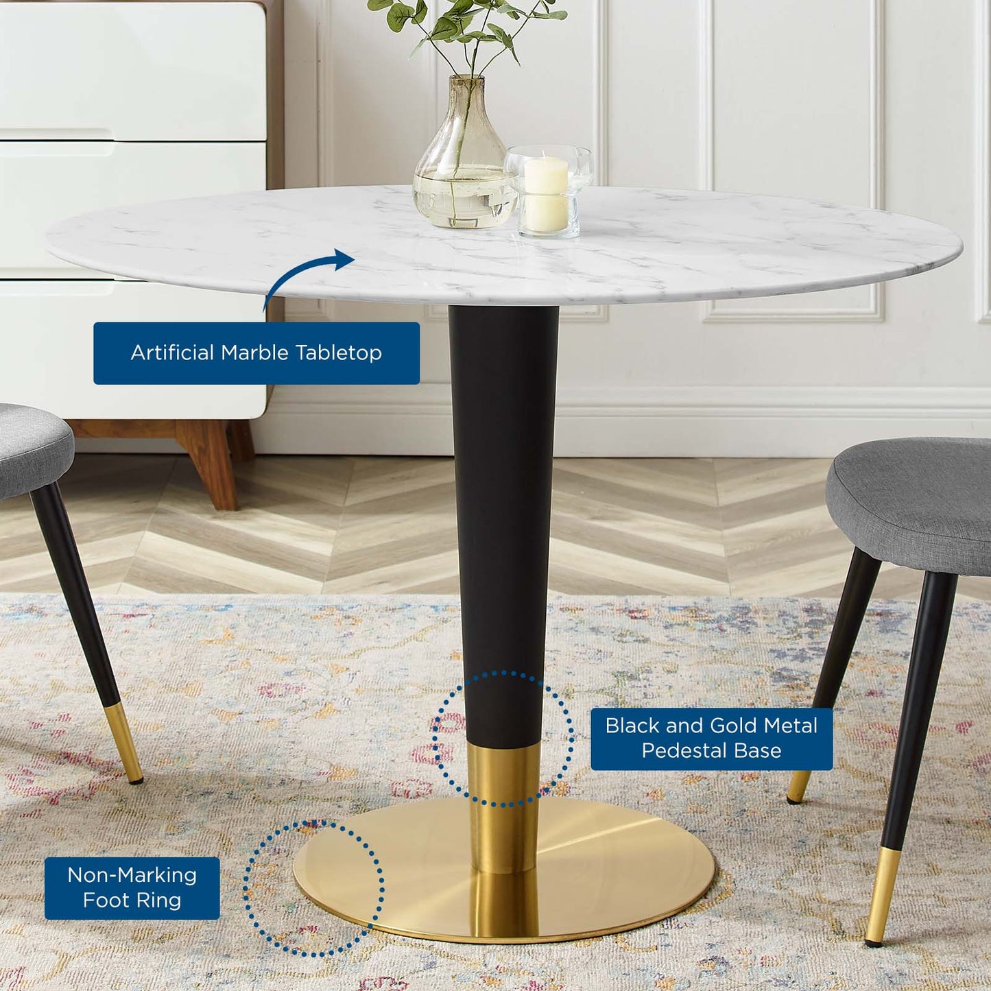 Zinque 42" Oval Dining Table Gold White by Modway