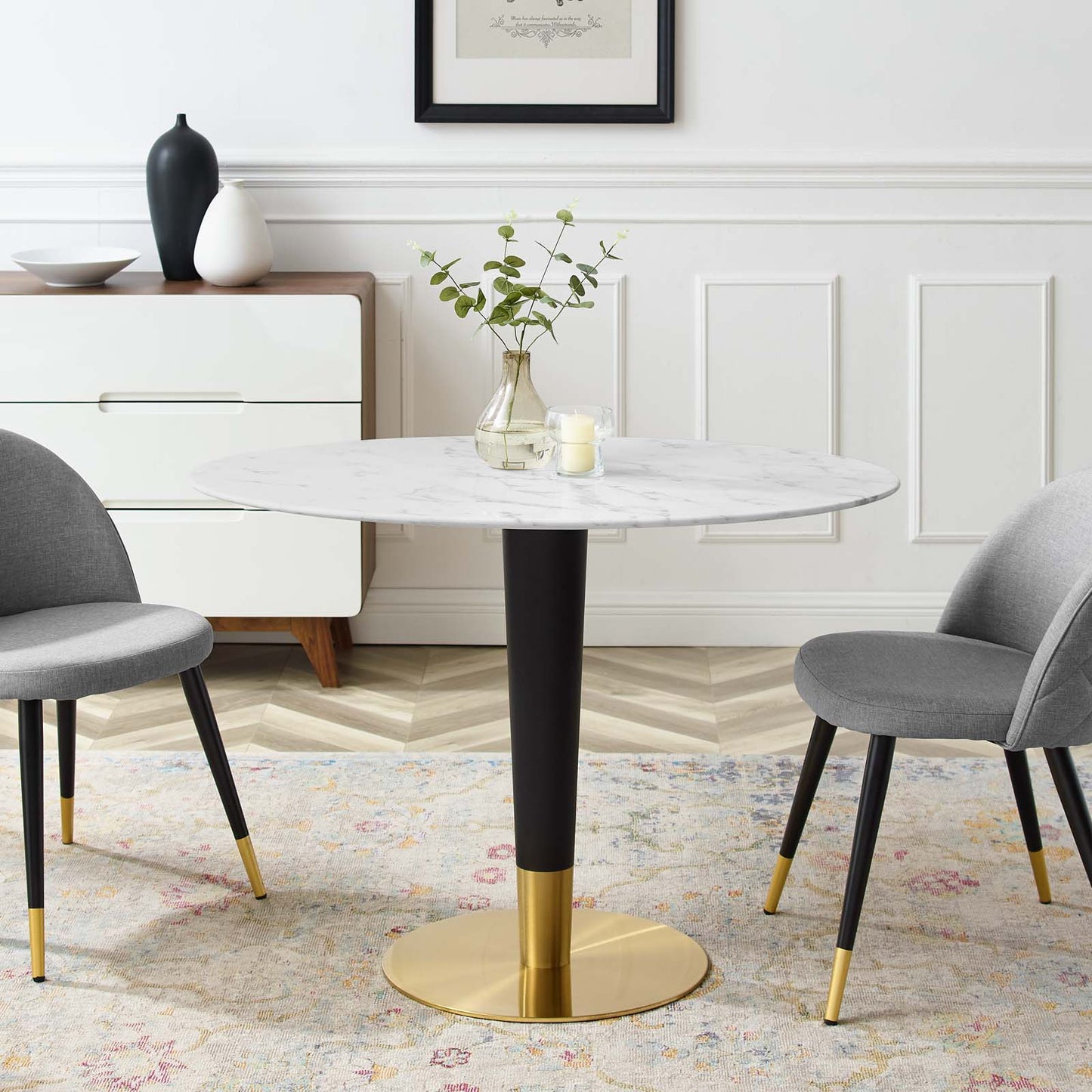 Zinque 42" Oval Dining Table Gold White by Modway