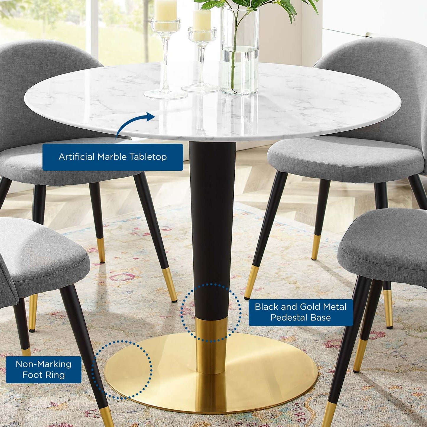Zinque 40" Dining Table Gold White by Modway