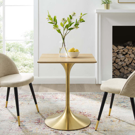 Lippa 24" Square Wood Dining Table Gold by Modway
