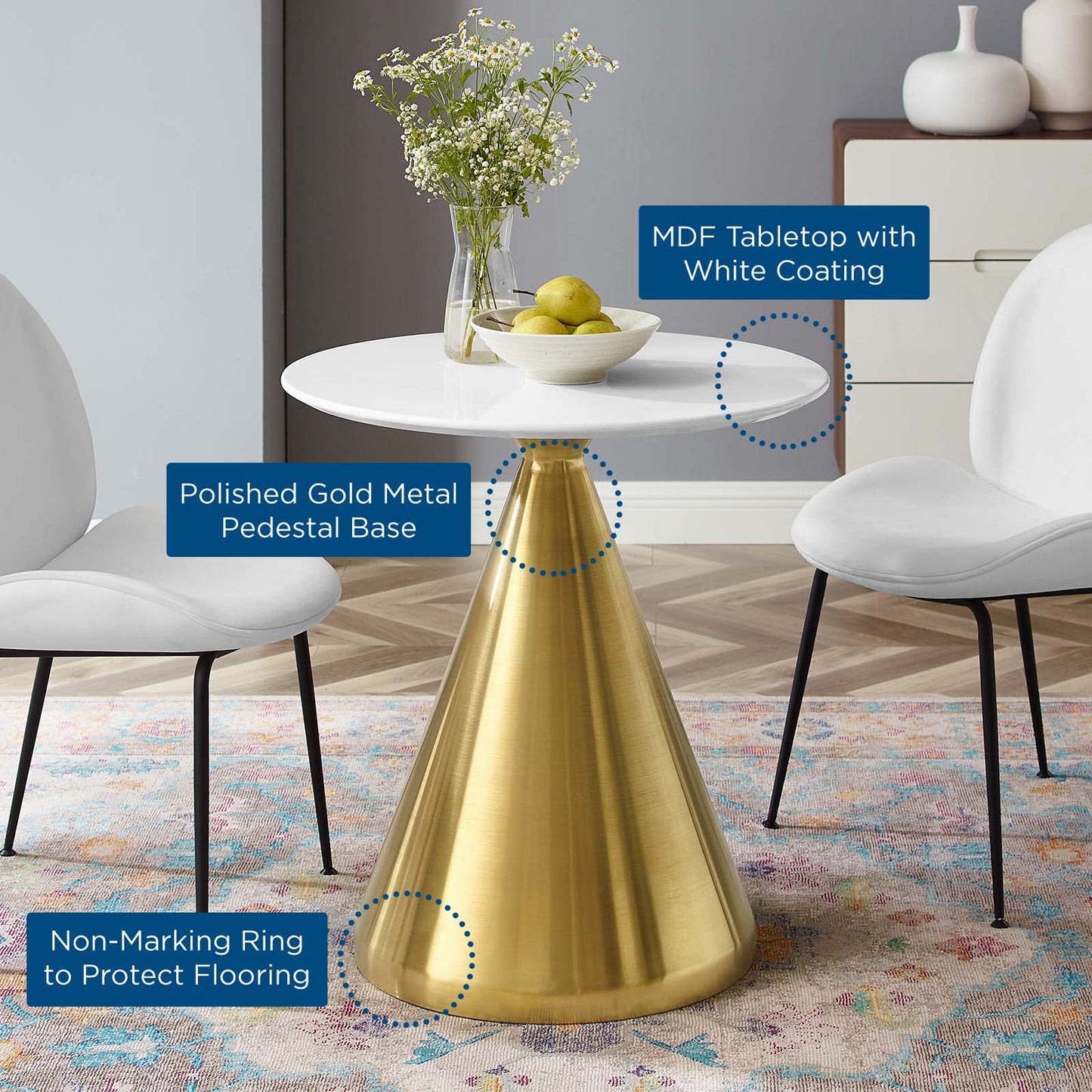 Tupelo 28" Dining Table Gold White by Modway