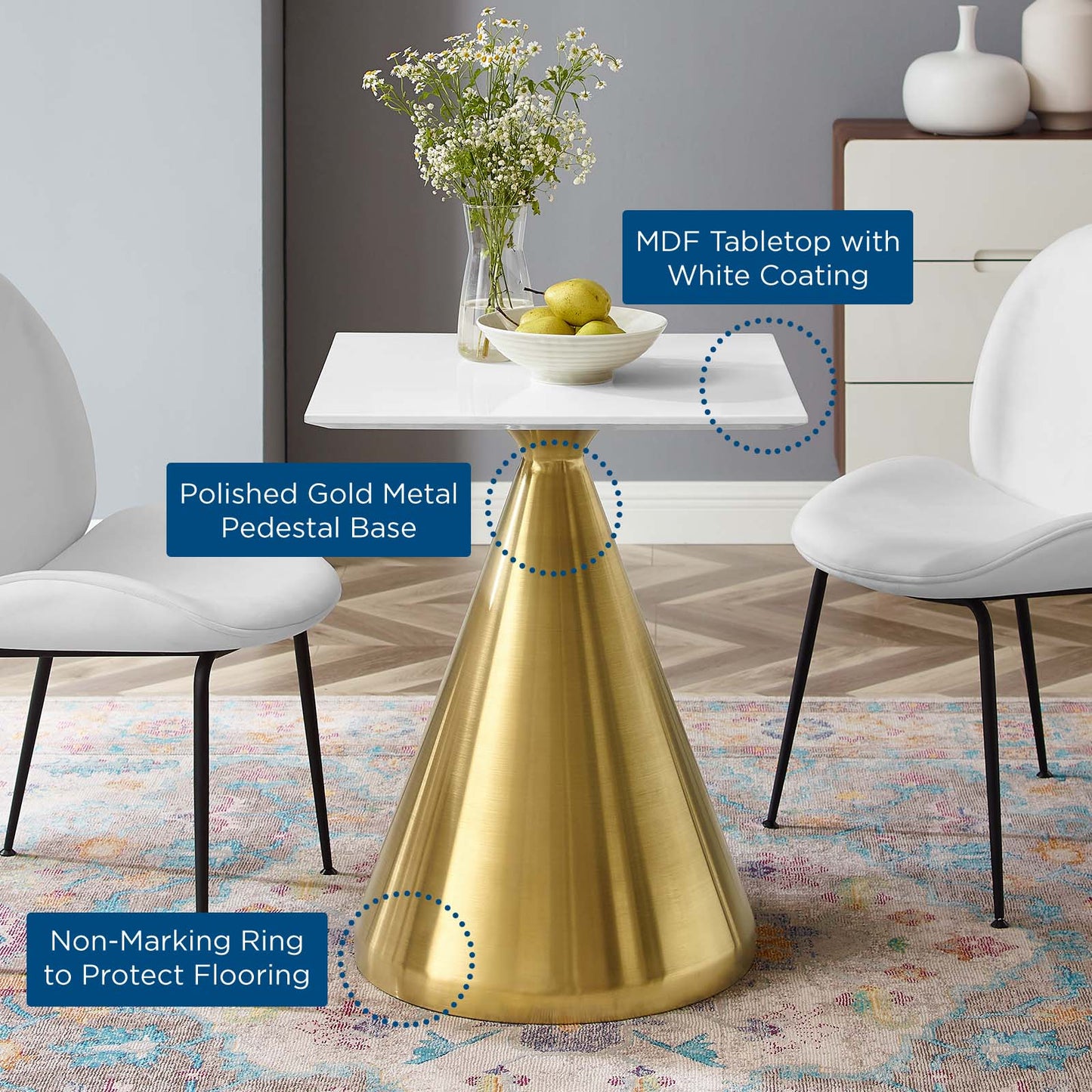 Tupelo 24" Square Dining Table Gold White by Modway