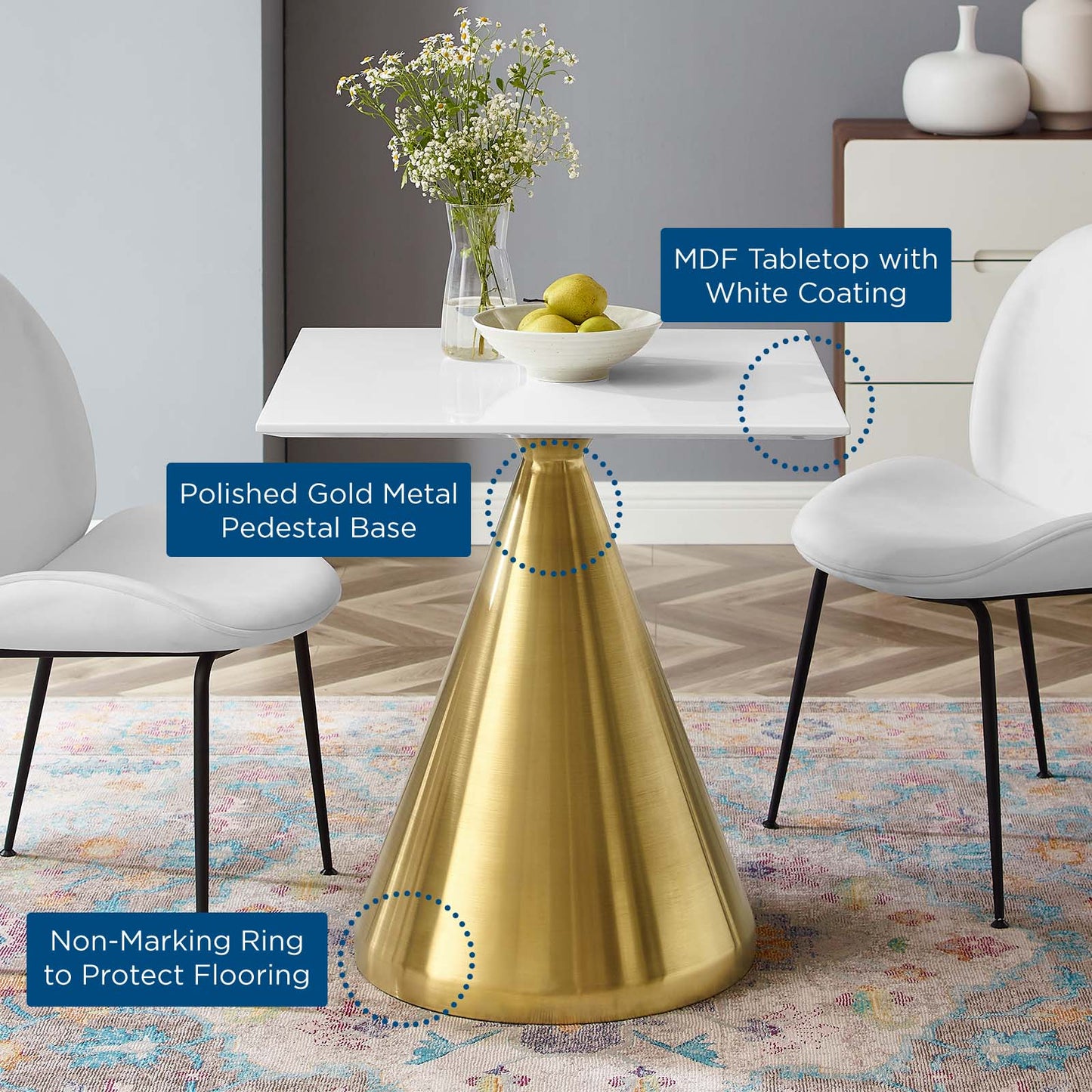 Tupelo 28" Square Dining Table Gold White by Modway