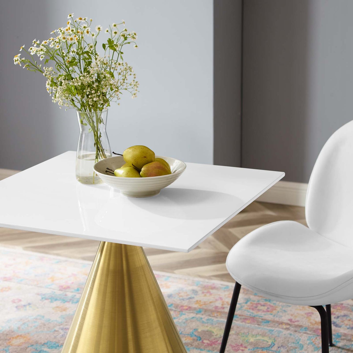 Tupelo 28" Square Dining Table Gold White by Modway