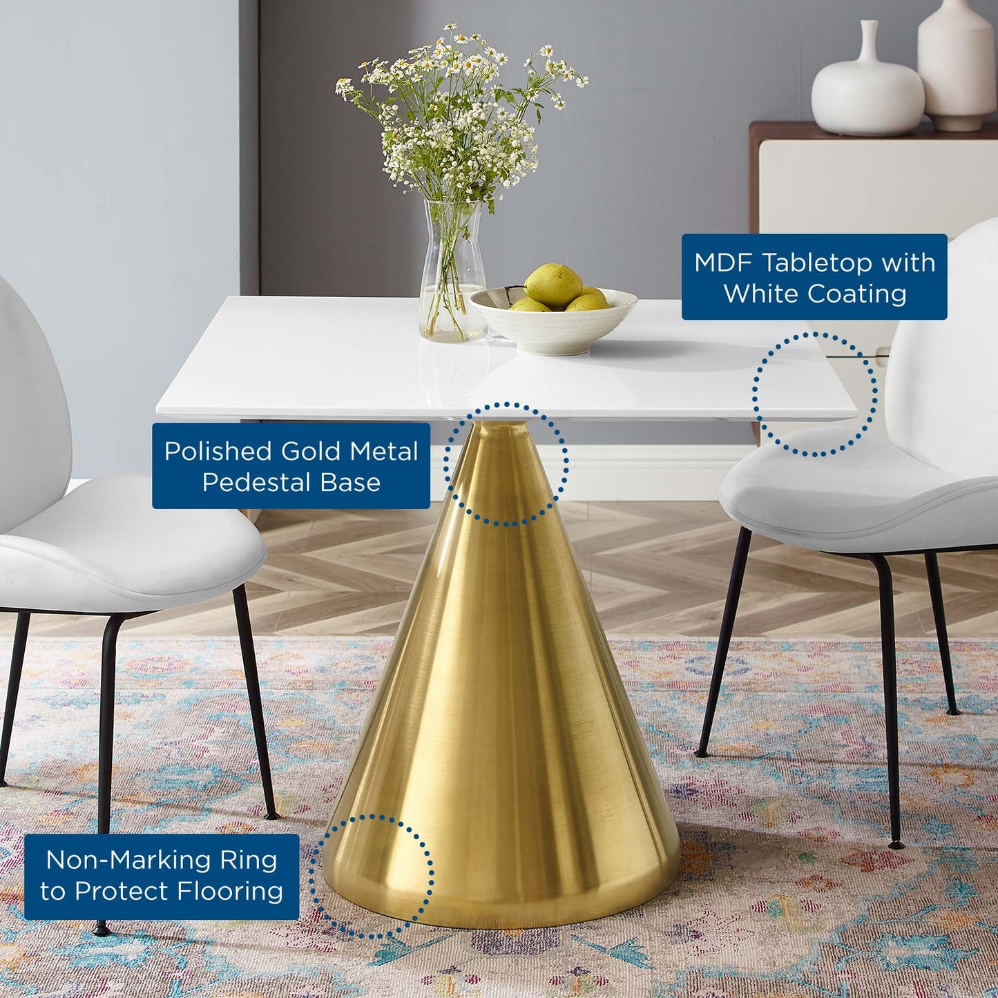 Tupelo 36" Square Dining Table Gold White by Modway