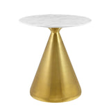 Tupelo 28" Artificial Marble Dining Table Gold White by Modway