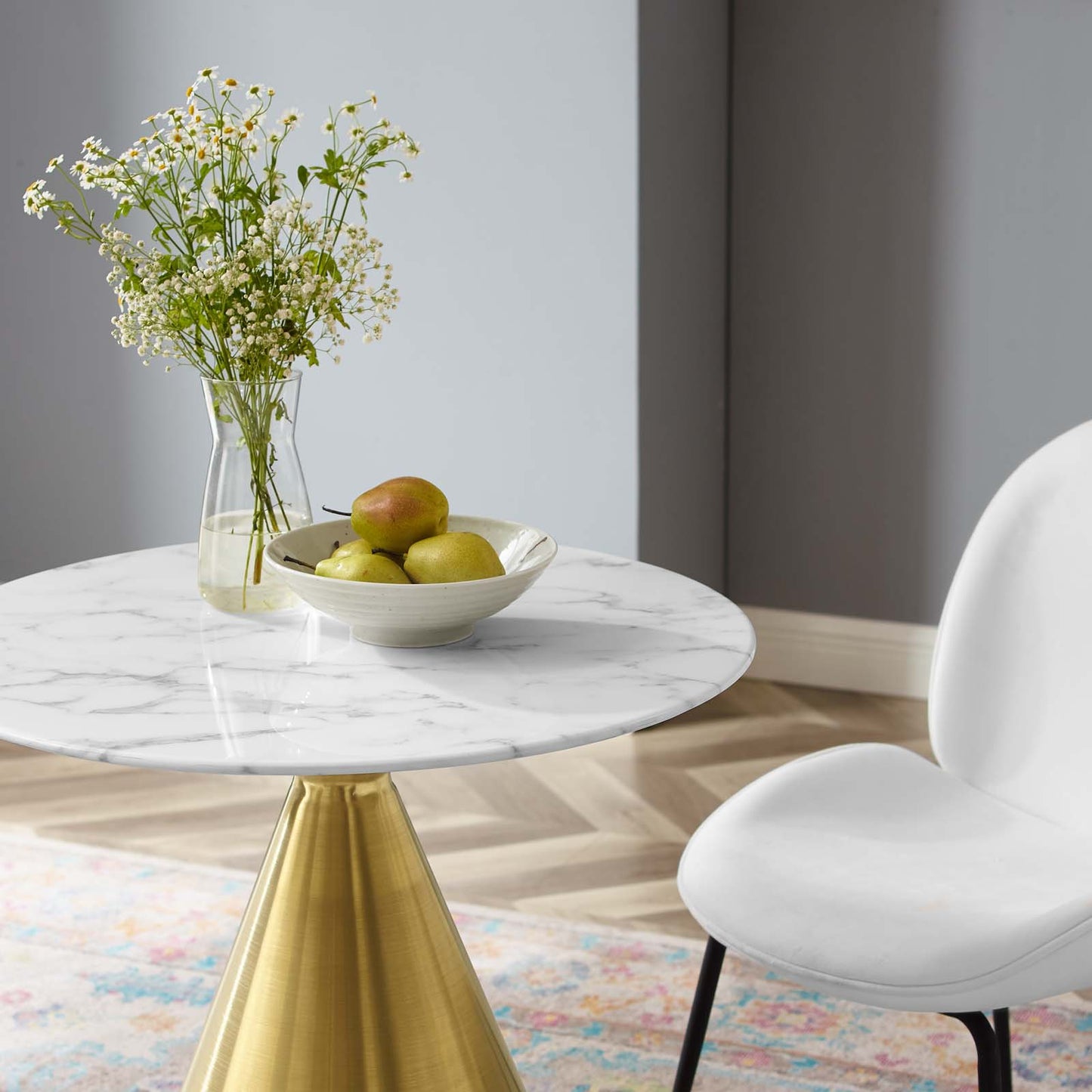 Tupelo 28" Artificial Marble Dining Table Gold White by Modway