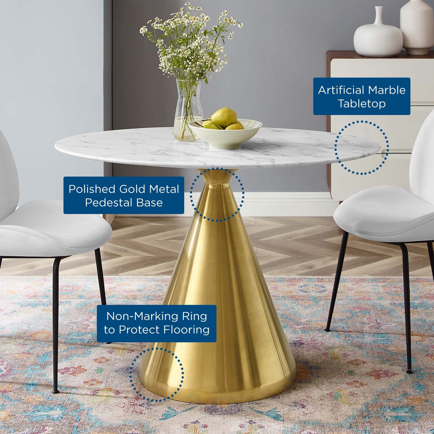 Tupelo 42" Oval Dining Table Gold White by Modway