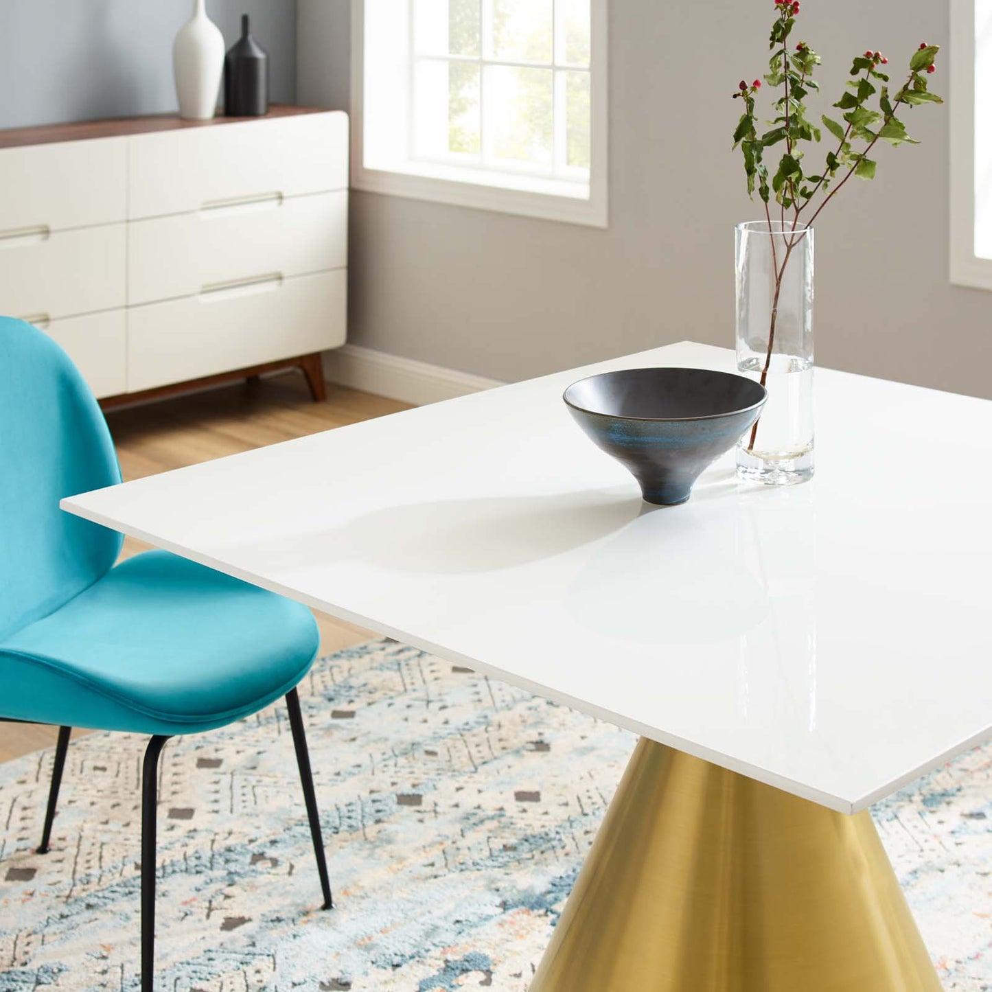 Tupelo 47" Square Dining Table Gold White by Modway