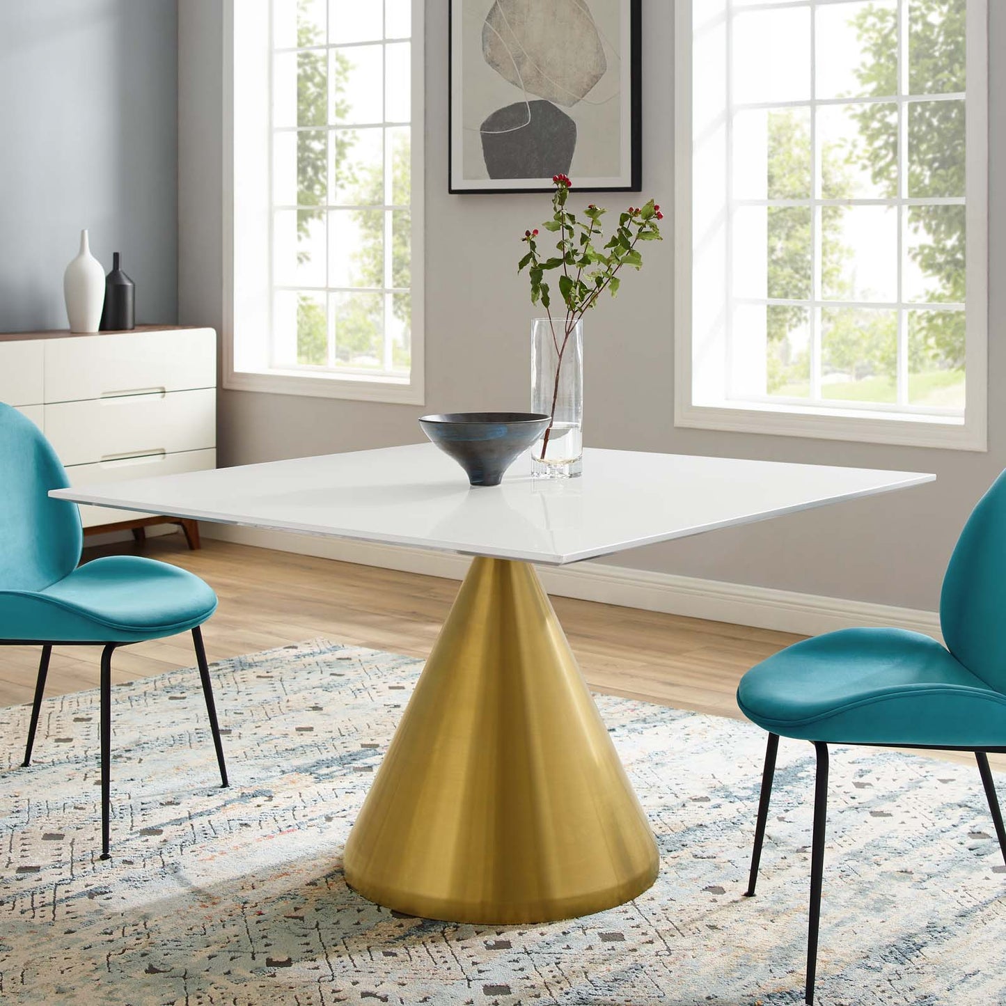 Tupelo 47" Square Dining Table Gold White by Modway