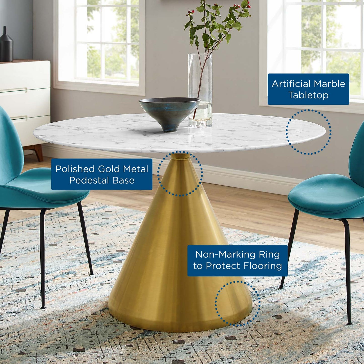 Tupelo 47" Dining Table Gold White by Modway
