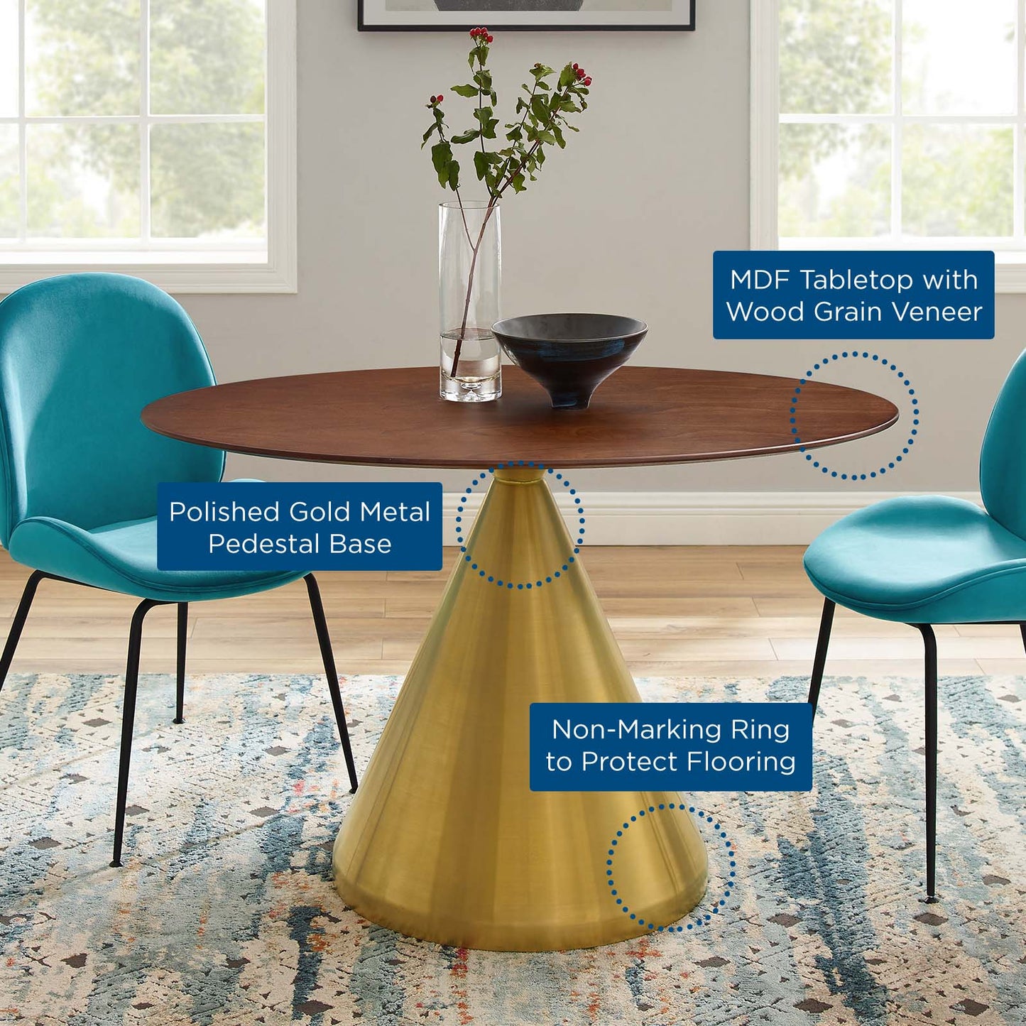 Tupelo 48" Oval Dining Table Gold Walnut by Modway