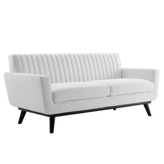 Engage Channel Tufted Fabric Loveseat White | Polyester by Modway