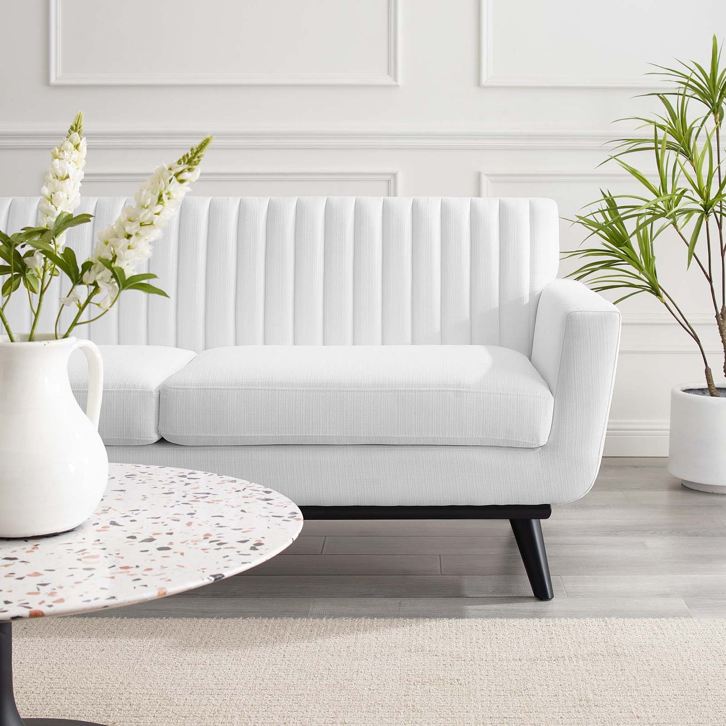 Engage Channel Tufted Fabric Loveseat White | Polyester by Modway