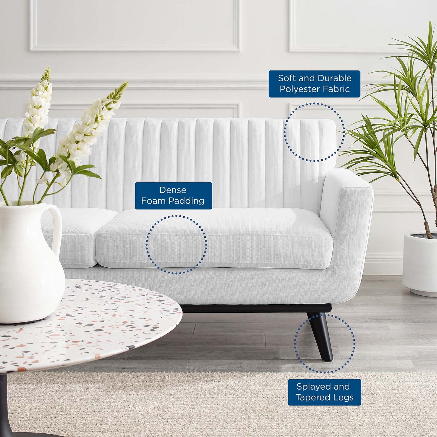 Engage Channel Tufted Fabric Loveseat White | Polyester by Modway